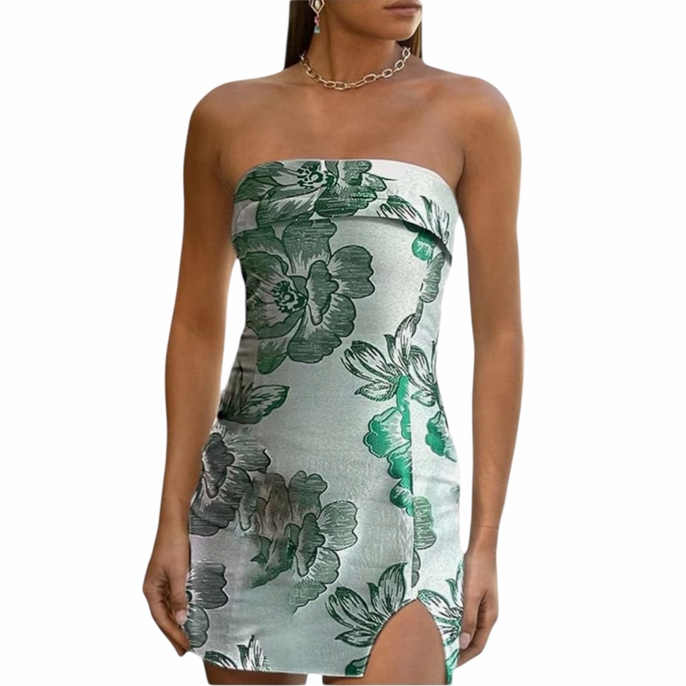 Yllw The Label Strapless Mini Dress with a green floral Design Size Small